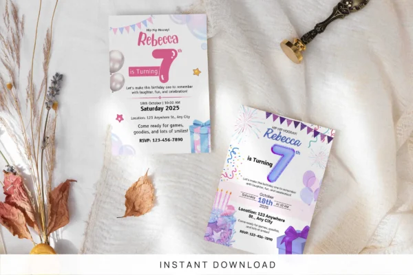 7Th Birthday Invitation Template It 62 Feature Images 1 7th birthday invitation canva card template - image 2
