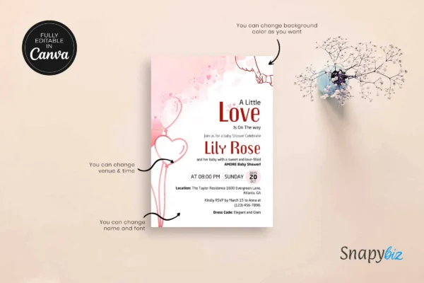 Amore Baby Shower Invitation Template It 42 Feature Images 6 Editable canva baby shower invitation card template - image 6