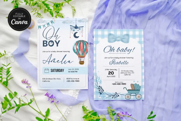 Boy Baby Shower Invitation It 34 Feature Images 4 Editable boy baby shower invitation card canva template - image 4