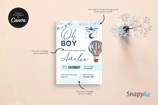 Boy Baby Shower Invitation It 34 Feature Images 6 Editable boy baby shower invitation card canva template - image 6