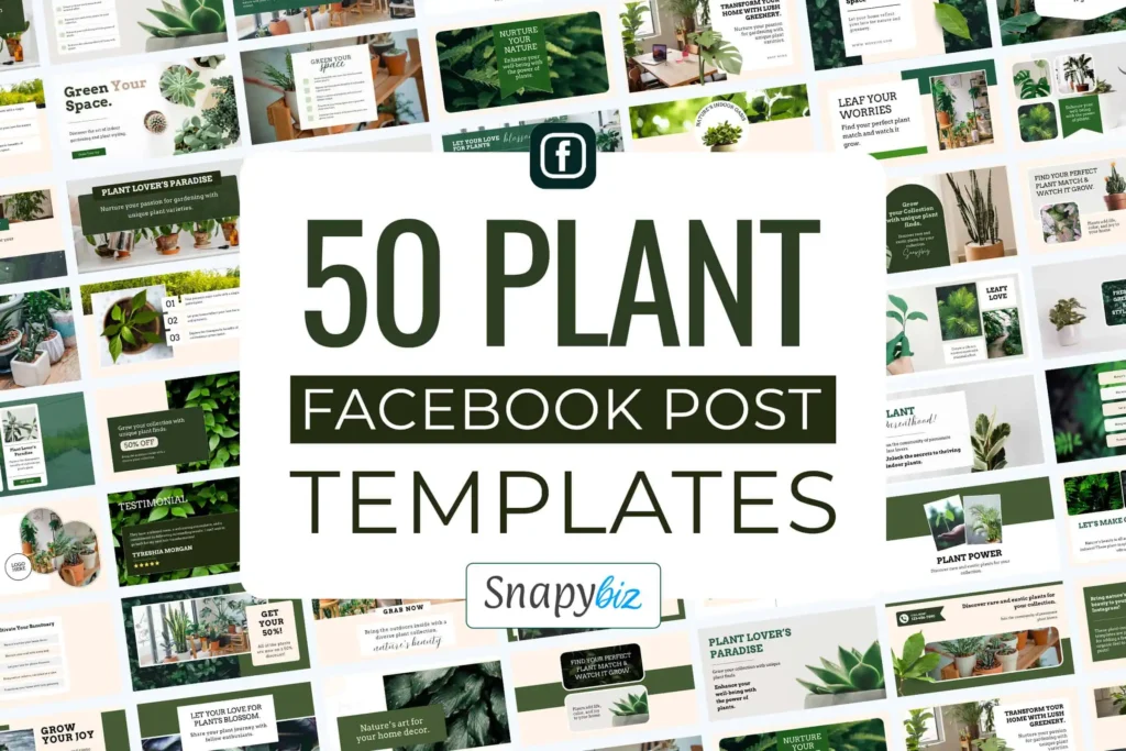 Plant Facebook post templates Canva bundle with green aesthetic designs for plant marketing and social media posts