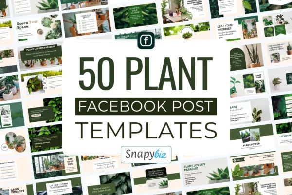 Plant Facebook Post Templates Feature Images 1 Plant facebook post templates canva bundle with green aesthetic designs for plant marketing and social media posts