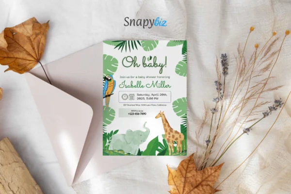 Safari Baby Shower Invitation Template Feature Images 2 Editable safari baby shower invitation canva card template - image 2