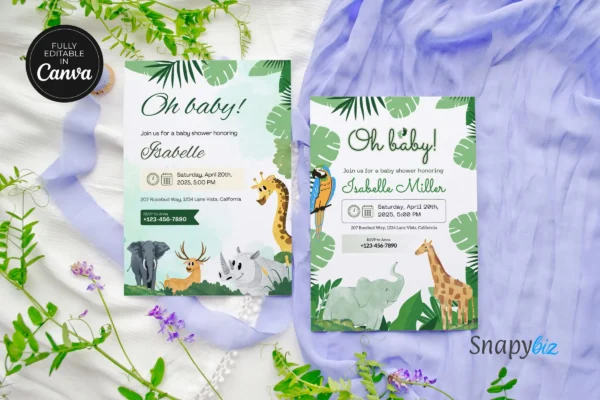 Safari Baby Shower Invitation Template Feature Images 4 Editable safari baby shower invitation canva card template - image 4
