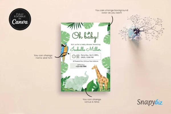 Safari Baby Shower Invitation Template Feature Images 6 Editable safari baby shower invitation canva card template - image 5