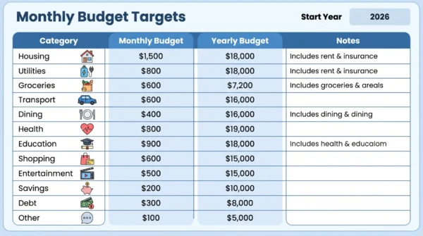 Daily monthly yearly budget tracker excel template - image 5