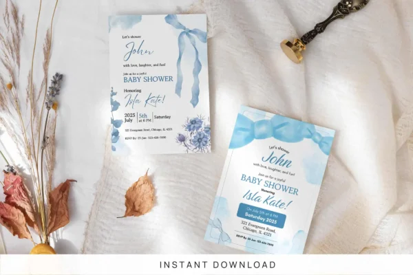 Blue Bow Baby Shower Invitation Template It 47 Feature Images 1 Editable blue bow baby shower invitation canva template - image 11