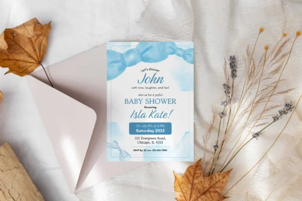 Blue Bow Baby Shower Invitation Template It 47 Feature Images 2 Editable blue bow baby shower invitation canva template - image 10