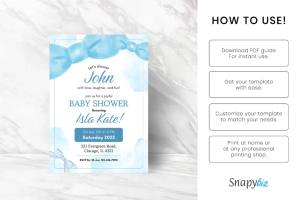 Blue Bow Baby Shower Invitation Template It 47 Feature Images 5 Editable blue bow baby shower invitation canva template - image 7
