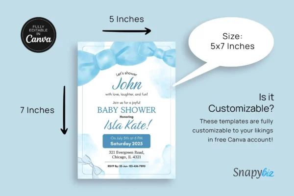 Blue Bow Baby Shower Invitation Template It 47 Feature Images 8 Editable blue bow baby shower invitation canva template - image 4