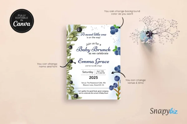 Blueberry Baby Brunch Baby Shower Invitation It 41 Feature Images 6 Blueberry baby brunch baby shower invitation canva template - image 7