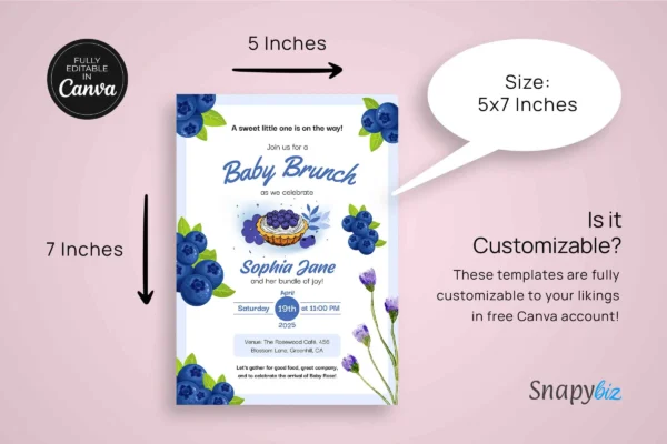 Blueberry Baby Brunch Baby Shower Invitation It 41 Feature Images 8 Blueberry baby brunch baby shower invitation canva template - image 5