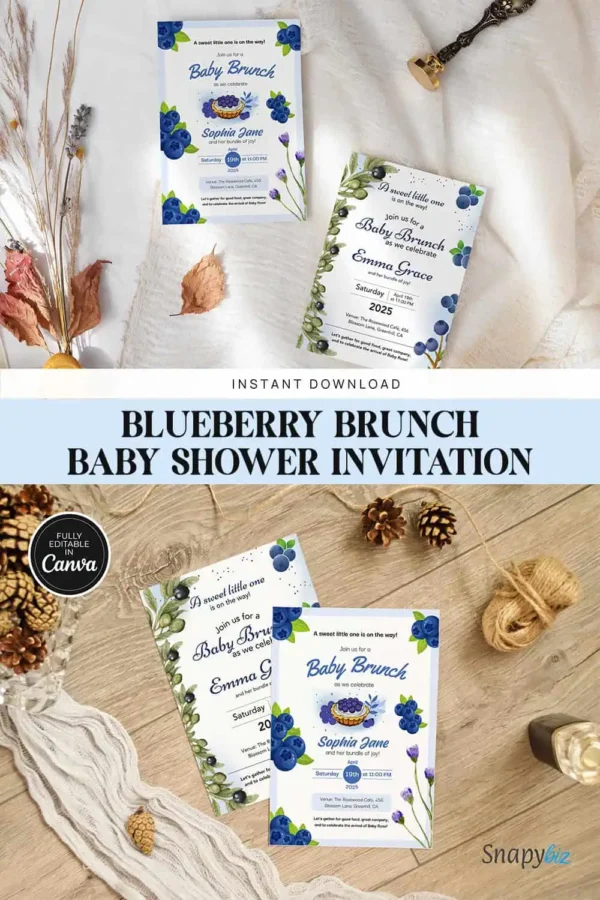 Blueberry Baby Brunch Baby Shower Invitation It 41 Pinterest Image Blueberry baby brunch baby shower invitation canva template - image 2