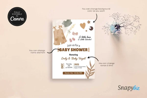 Editable boho baby shower invitation canva template - image 7