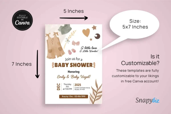 Editable boho baby shower invitation canva template - image 4