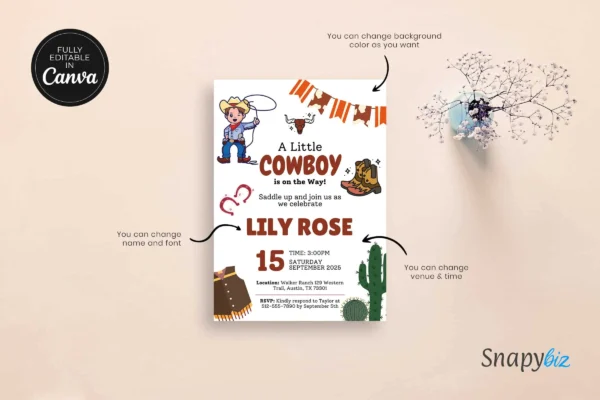 Cowboy Baby Shower Invitation It 51 Feature Images 6 Editable cowboy baby shower invitation canva template - image 6