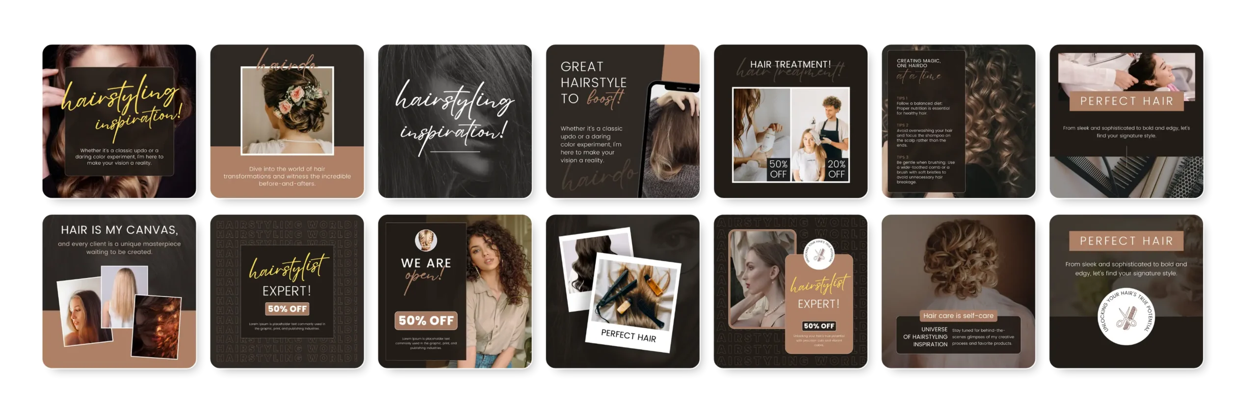 Hair stylist social media template editable in Canva