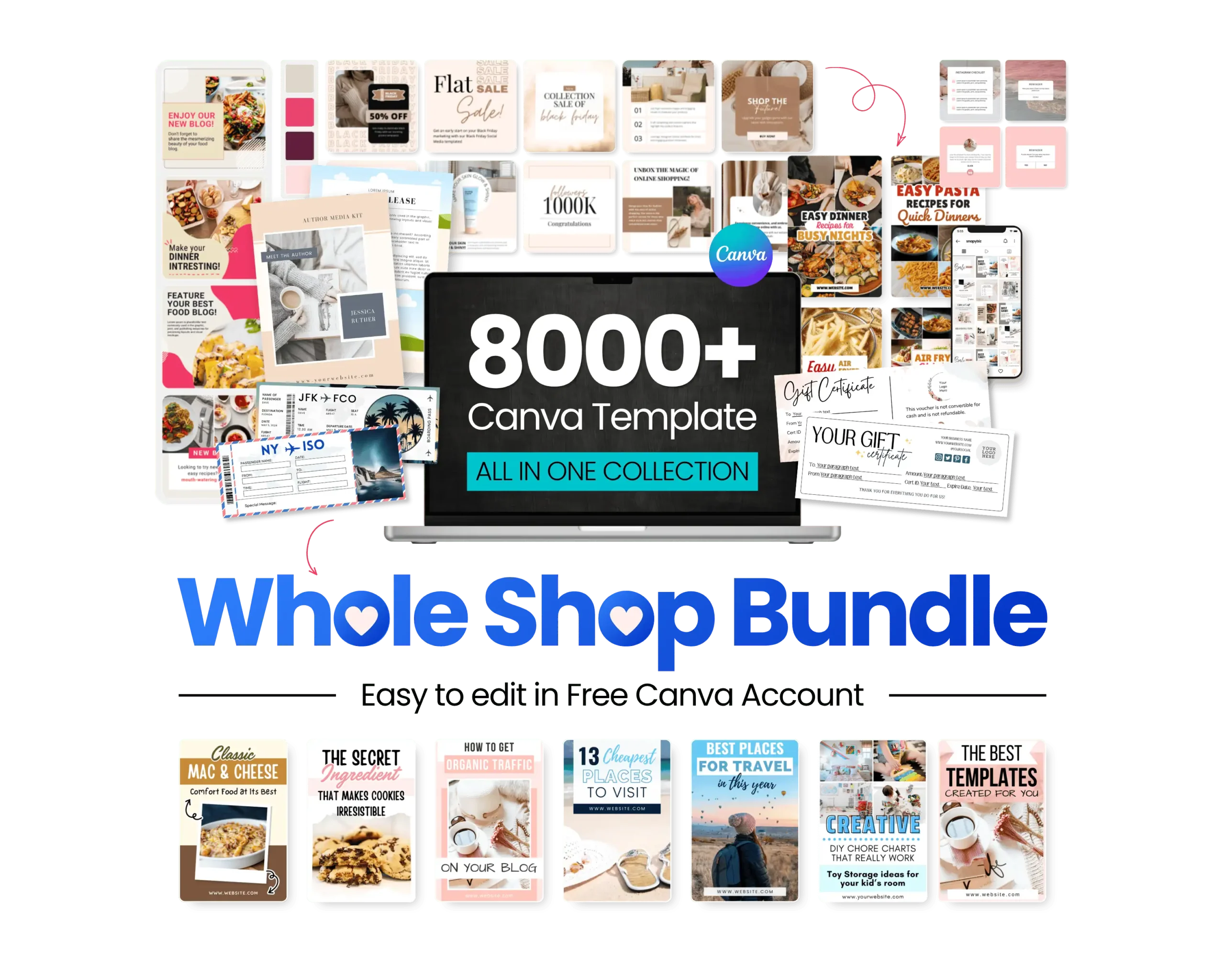Whole Shop Bundle Canva templates collection preview for small businesses