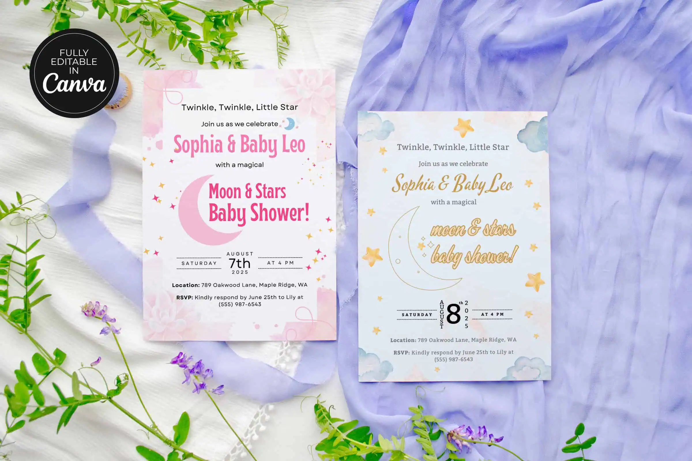 Moon Baby Shower Invitation It 48 Feature Images 4 Editable over the moon baby shower invitation canva template with moon and stars theme, printable modern invite design