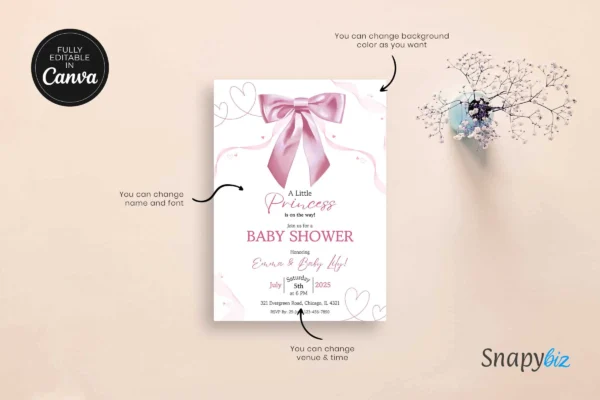 Pink Bow Baby Shower Invitation Template It 45 Feature Images 6 Editable pink bow baby shower invitation canva template - image 6