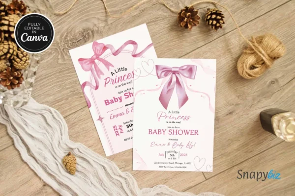 Pink Bow Baby Shower Invitation Template It 45 Feature Images 7 Editable pink bow baby shower invitation canva template - image 5