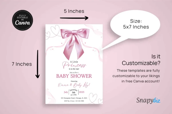 Pink Bow Baby Shower Invitation Template It 45 Feature Images 8 Editable pink bow baby shower invitation canva template - image 4