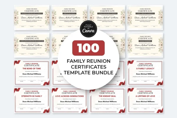 Printable Family Reunion Certificates Template Bundle Ct 301 Feature Image 10 Family reunion certificate canva template bundle with editable printable award certificates for memorable family celebrations