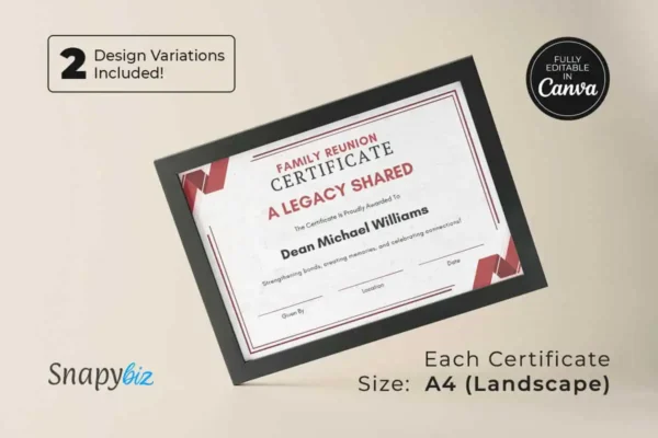 Printable Family Reunion Certificates Template Bundle Ct 301 Feature Image 5 Family reunion certificate canva template bundle - image 7