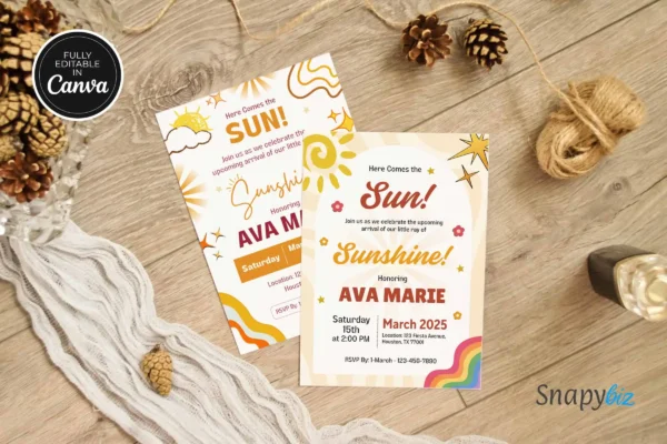 Retro Sun Baby Shower Invitation It 52 Feature Images 7 Editable retro sun baby shower invitation template - image 5