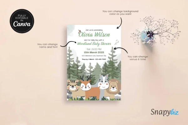Woodland Boy Baby Shower Invitation It 43 Feature Images 6 Editable woodland boy baby shower invitation canva template - image 6