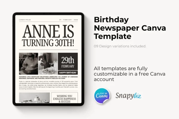 Birthday Newspaper Canva Template Feature Images 6 Birthday newspaper canva editable template - image 6