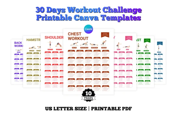 Workout Challenge Printable Canva Template Feature Images 1 1 Printable 30 day workout challenge bundle - image 11