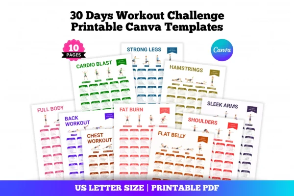 Workout Challenge Printable Canva Template Feature Images 1 Printable 30 day workout challenge bundle - image 10