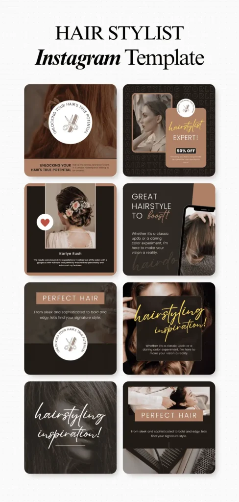 Hair stylist Instagram post template editable in Canva