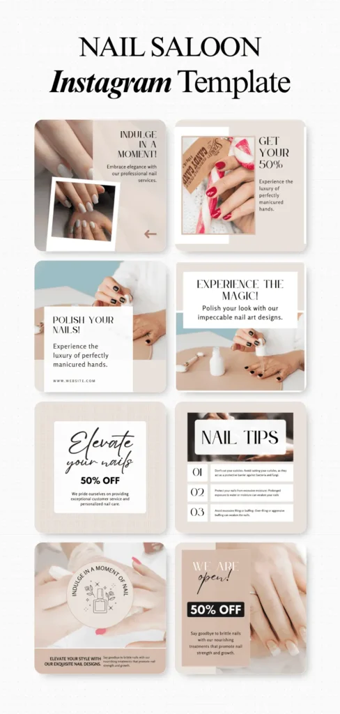 Nail salon Instagram post template editable in Canva